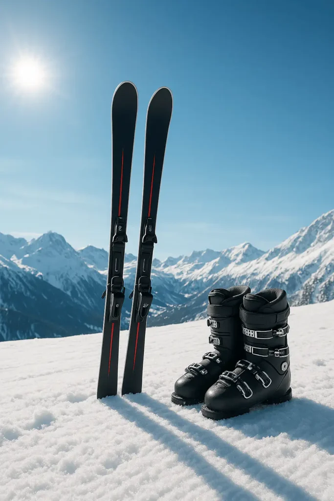 Ski und Boots auf Skipiste Top Ausrüstung von Rent-World Noichl